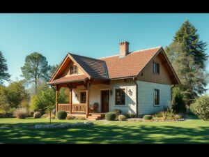 Дом из клееного бруса с использованием переработанной древесины в элементах отделки